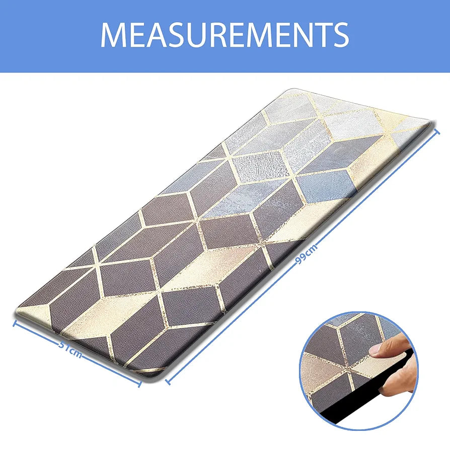Luxe Home Columbo Anti-Fatigue Kitchen Mat - 51x99 cm Non-Slip Cushioned Comfort Mat - Geometric Hexagonal Pattern Standing Desk Mat - Waterproof and Easy to Clean for Home and Office
